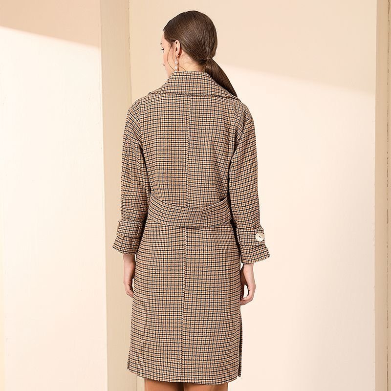 画像7: Women's loose woolen coat  ガンクラブチェックトレンチウールコート ロングコート ジャケット (7)