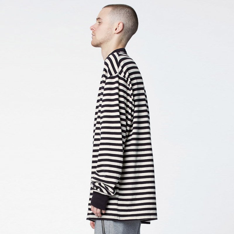 画像3: men's  loose hip-hop long-sleeved striped  t-shirt ボーダー　ストライプロング丈Tシャツ (3)