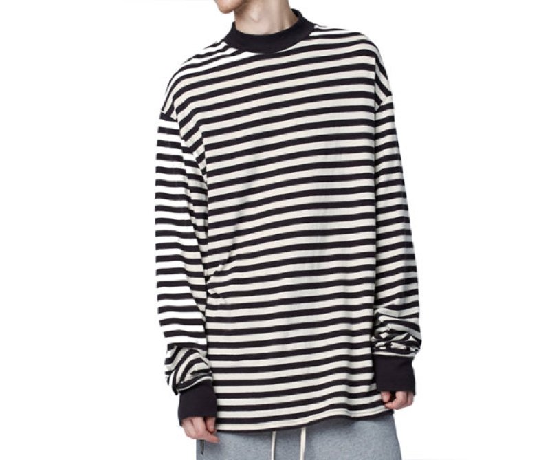 画像1: men's  loose hip-hop long-sleeved striped  t-shirt ボーダー　ストライプロング丈Tシャツ (1)