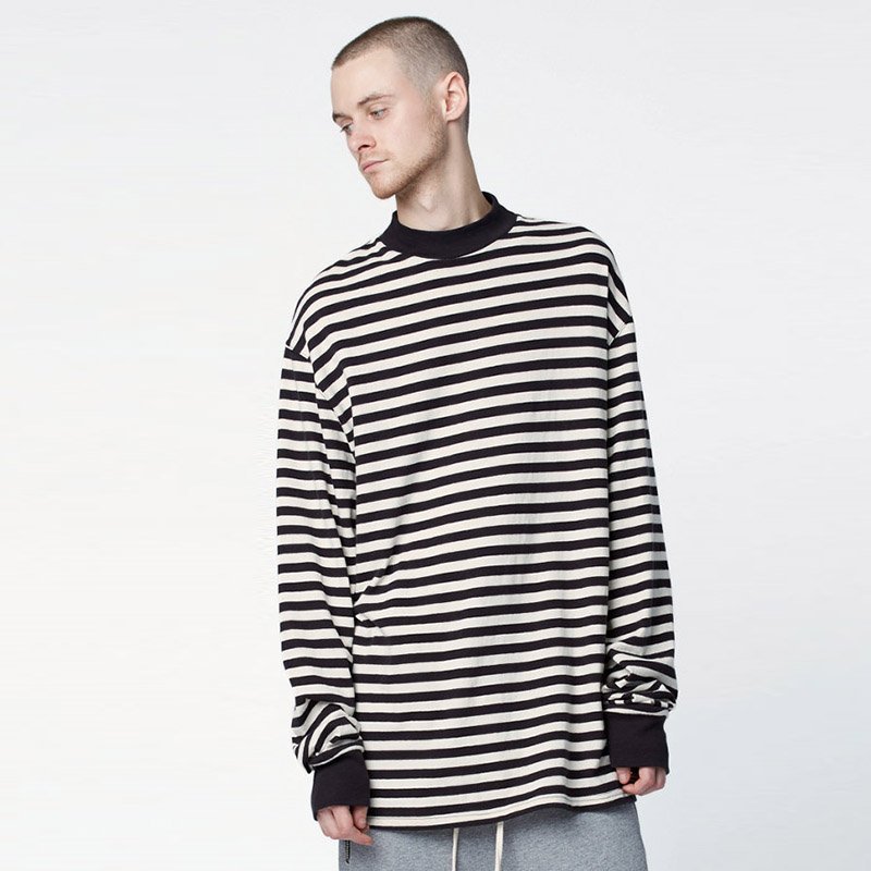 画像4: men's  loose hip-hop long-sleeved striped  t-shirt ボーダー　ストライプロング丈Tシャツ (4)