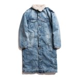 画像4:   Men's loose denim cotton clothes men's long section lapels thick coat  couple denim jacket coat メンズ　ユニセックス男女兼用ロングデニムコート　ジャケット　 (4)