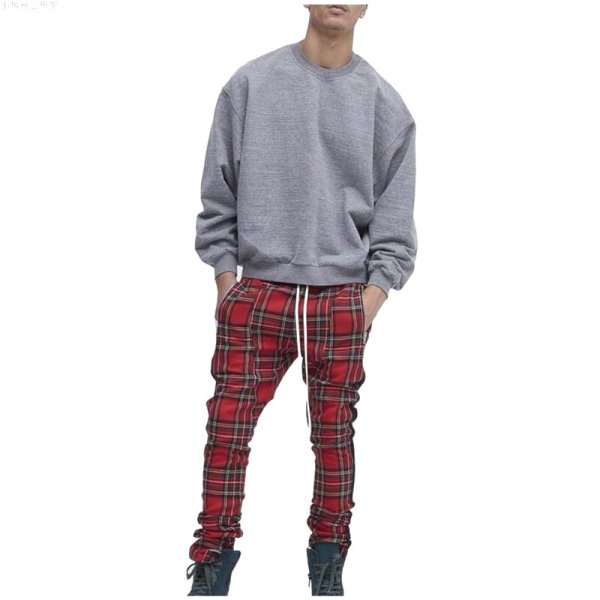 画像1: men's Scottish contrast color outdoor street trend casual trousers ストリートトレンドチェックカジュアルパンツ パンツ (1)