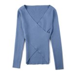 画像7: Women's Wrap Rib V Knit Pullover Sweater カシュクールVネックリブニットセーター (7)
