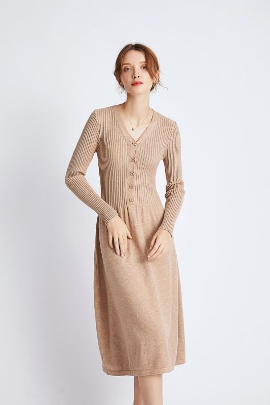 画像8:  Women's  long-sleeved Slim long knit dress　 ロングひざ下丈ニットドレス　ワンピース (8)
