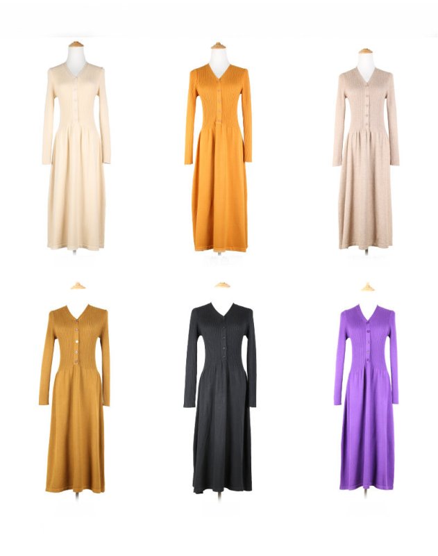 画像6:  Women's  long-sleeved Slim long knit dress　 ロングひざ下丈ニットドレス　ワンピース (6)