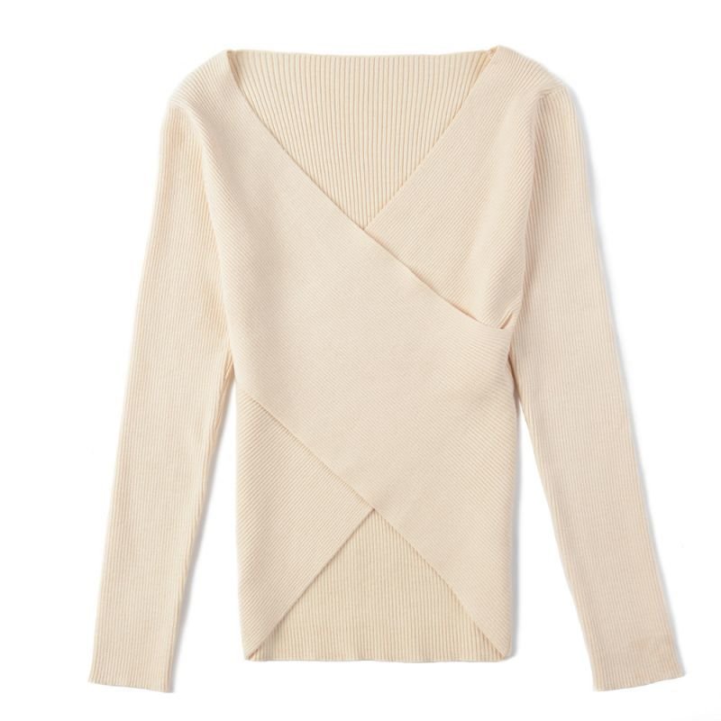 画像4: Women's Wrap Rib V Knit Pullover Sweater カシュクールVネックリブニットセーター (4)