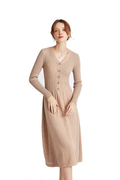 画像1:  Women's  long-sleeved Slim long knit dress　 ロングひざ下丈ニットドレス　ワンピース (1)