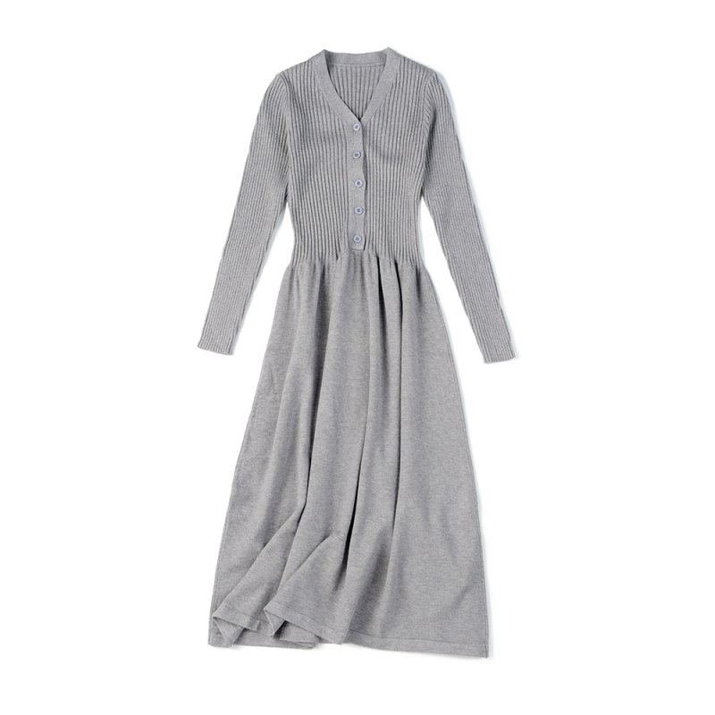 画像3:  Women's  long-sleeved Slim long knit dress　 ロングひざ下丈ニットドレス　ワンピース (3)