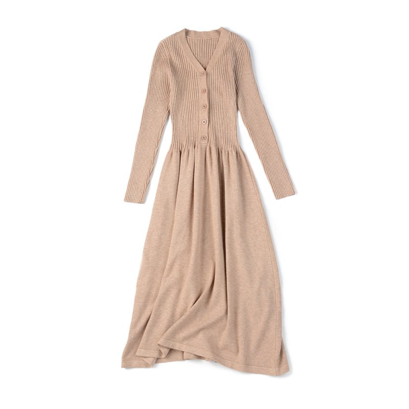 画像7:  Women's  long-sleeved Slim long knit dress　 ロングひざ下丈ニットドレス　ワンピース (7)
