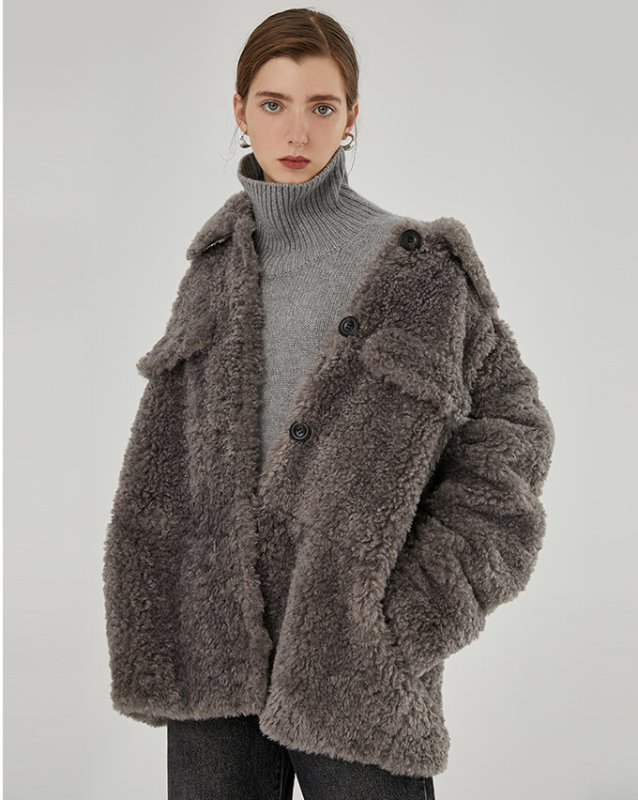 画像3: Women's Eco fur imitation lamb fur grass coat エコシープスキンファーモコモコート ジャケット (3)
