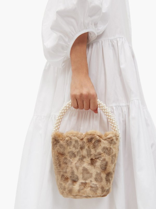 画像3:  woman’s  leopardfur hair portable pearl bag bucket bag 　レオパードファー＆パールハンドル (3)