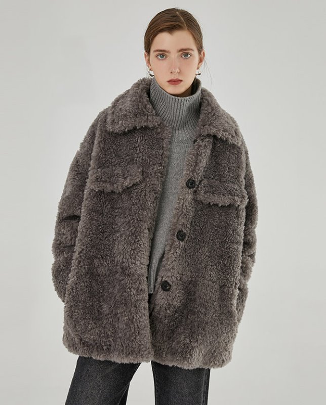 画像2: Women's Eco fur imitation lamb fur grass coat エコシープスキンファーモコモコート ジャケット (2)