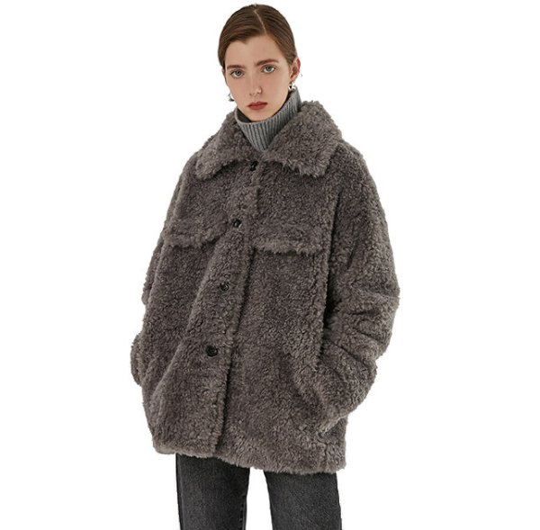 画像1: Women's Eco fur imitation lamb fur grass coat エコシープスキンファーモコモコート　ジャケット (1)