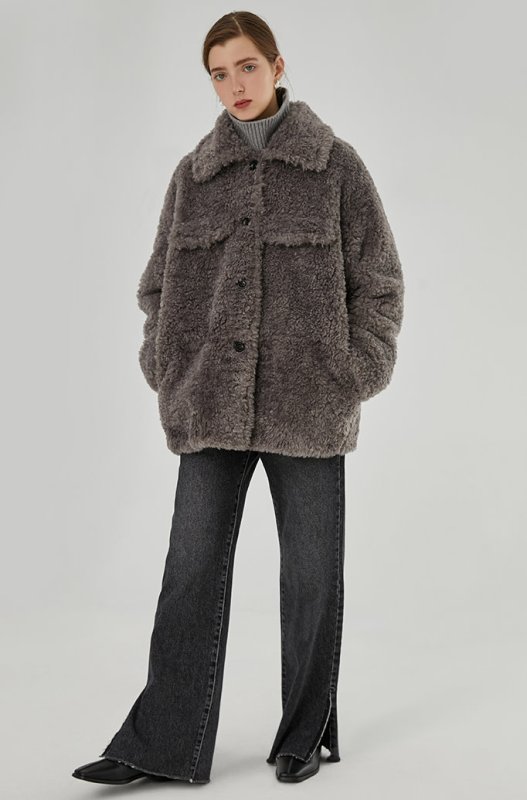 画像5: Women's Eco fur imitation lamb fur grass coat エコシープスキンファーモコモコート ジャケット (5)