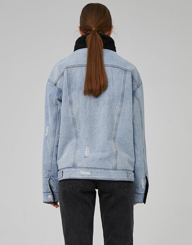 画像3: Women's lamb hair loose casual  denim jacket エコシープスキンファー付きデニムGジャン　ジャケット (3)