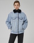 画像5: Women's lamb hair loose casual  denim jacket エコシープスキンファー付きデニムGジャン　ジャケット (5)