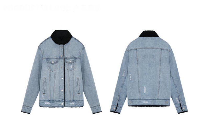 画像7: Women's lamb hair loose casual  denim jacket エコシープスキンファー付きデニムGジャン　ジャケット (7)