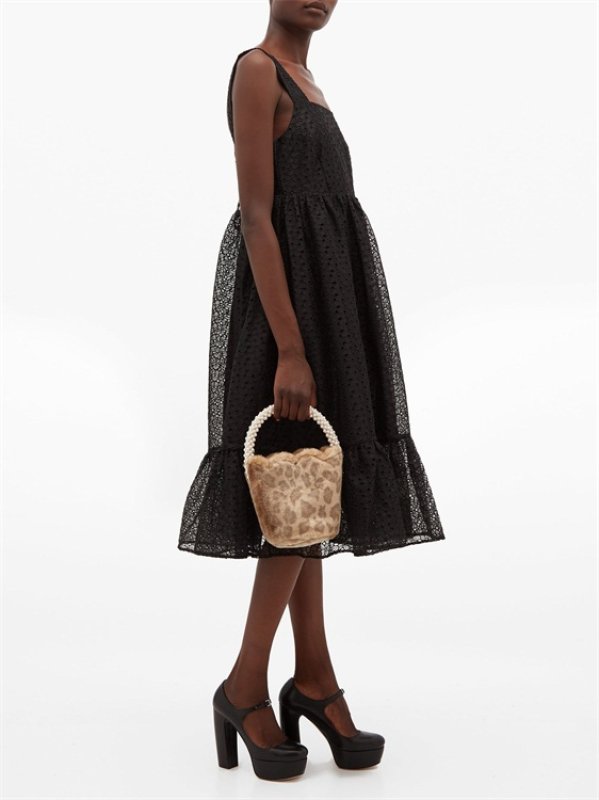 画像7:  woman’s  leopardfur hair portable pearl bag bucket bag 　レオパードファー＆パールハンドル (7)