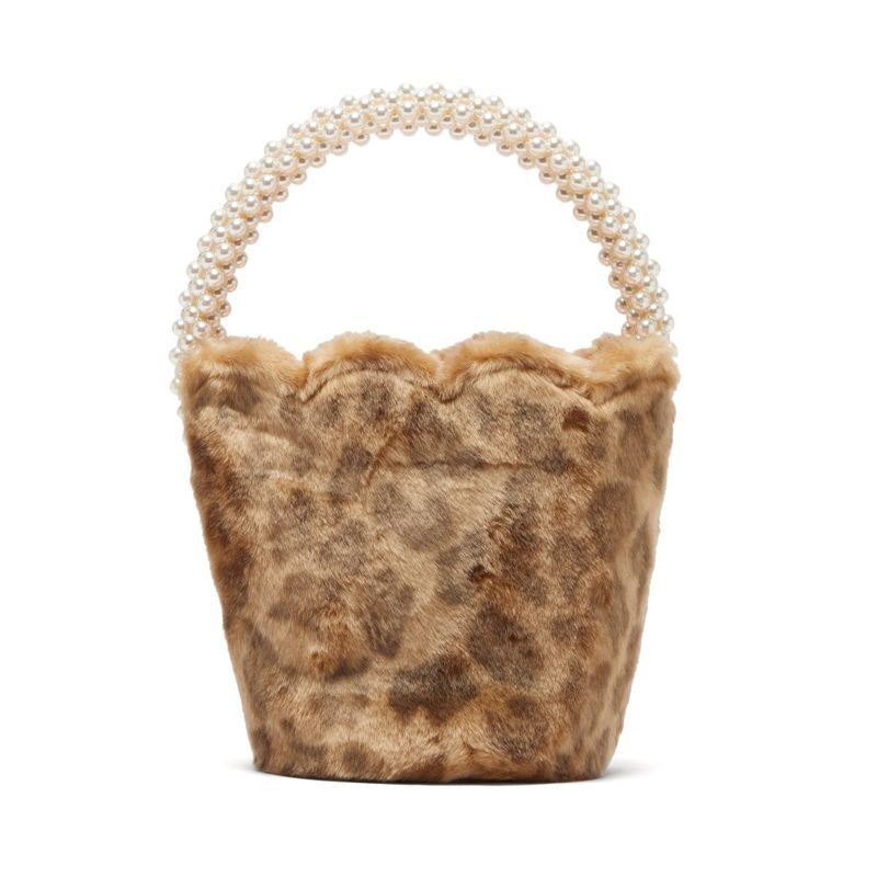 画像4:  woman’s  leopardfur hair portable pearl bag bucket bag 　レオパードファー＆パールハンドル (4)