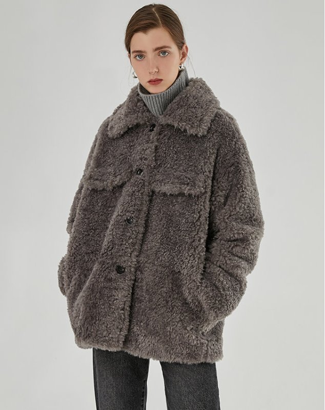 画像4: Women's Eco fur imitation lamb fur grass coat エコシープスキンファーモコモコート ジャケット (4)