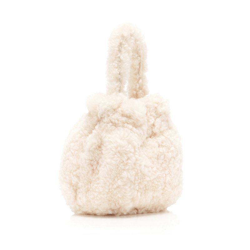 画像3:  woman’s rabbit fur plush handbag cute bucket bag　ラビットファーバッケット巾着トートハンドバック (3)