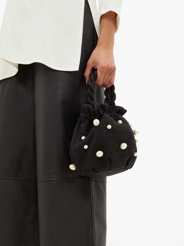 画像3:  woman’s Pearl bucket tote パール付きバッケット巾着トートハンドバック (3)