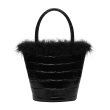 画像5:  woman’s  fur ostrich feather leather retro crocodile pattern bucket bag handbag bucket bag リアルフェザー付き本革レザーバケットトートバック　ハンドバック　 (5)