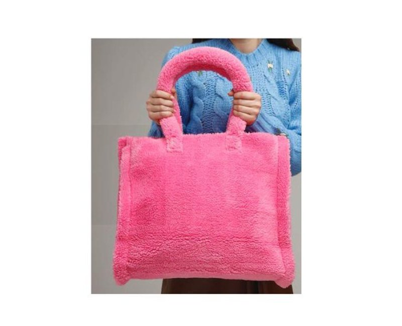 画像6: Woman’s imitation lamb plush bag shoulder handbagモコモコファー　スクエアトート＆ショルダー ハンドバック　メンズにも (6)