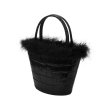 画像6:  woman’s  fur ostrich feather leather retro crocodile pattern bucket bag handbag bucket bag リアルフェザー付き本革レザーバケットトートバック　ハンドバック　 (6)