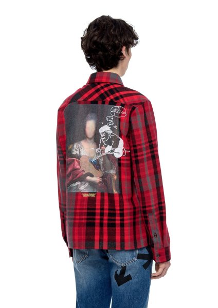 画像1: men's  men and women long-sleeved Shirt with check painting print　男女兼用ユニセックスチェックバック絵画付きシャツ (1)