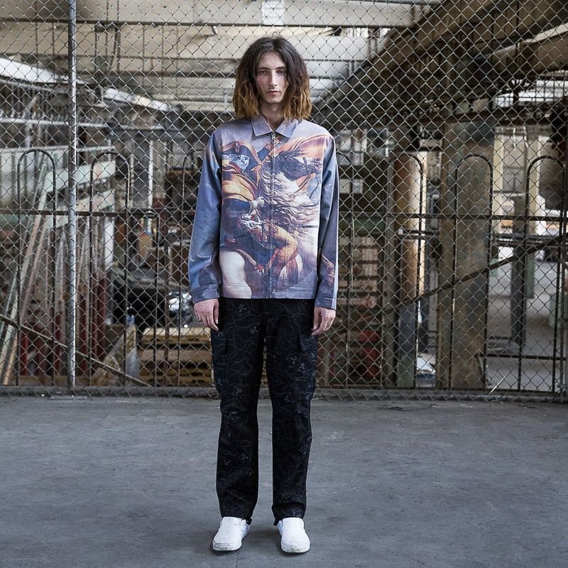 画像3:   Men's men oil painting men and women couple jacket  ユニセックス 男女兼用ナポレオンキャットオイルペイントジップアップブルゾンジャケット　　 (3)