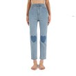 画像1: women's  light blue knee love small straight light blue soft jeans pants trousers  ハイウエストウォッシュライトブルーハート付きストレートライトブルーソフトジーンズ (1)