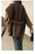 画像12: Women's imitation water plush fur large pocket coat retro port wind nine-point sleeves tie coat  jacket 　レトロポート風フェイクミンクファーハーフコート　ジャケット (12)