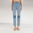 画像4: women's  light blue knee love small straight light blue soft jeans pants trousers  ハイウエストウォッシュライトブルーハート付きストレートライトブルーソフトジーンズ (4)