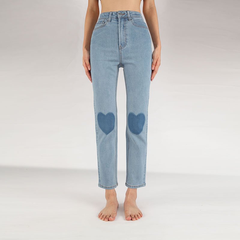 画像4: women's  light blue knee love small straight light blue soft jeans pants trousers  ハイウエストウォッシュライトブルーハート付きストレートライトブルーソフトジーンズ (4)