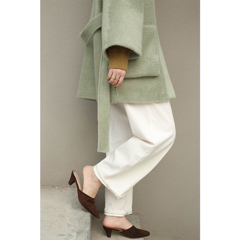 画像9: Women's imitation water plush fur large pocket coat retro port wind nine-point sleeves tie coat  jacket 　レトロポート風フェイクミンクファーハーフコート　ジャケット (9)