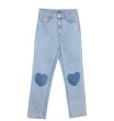 画像2: women's  light blue knee love small straight light blue soft jeans pants trousers  ハイウエストウォッシュライトブルーハート付きストレートライトブルーソフトジーンズ (2)
