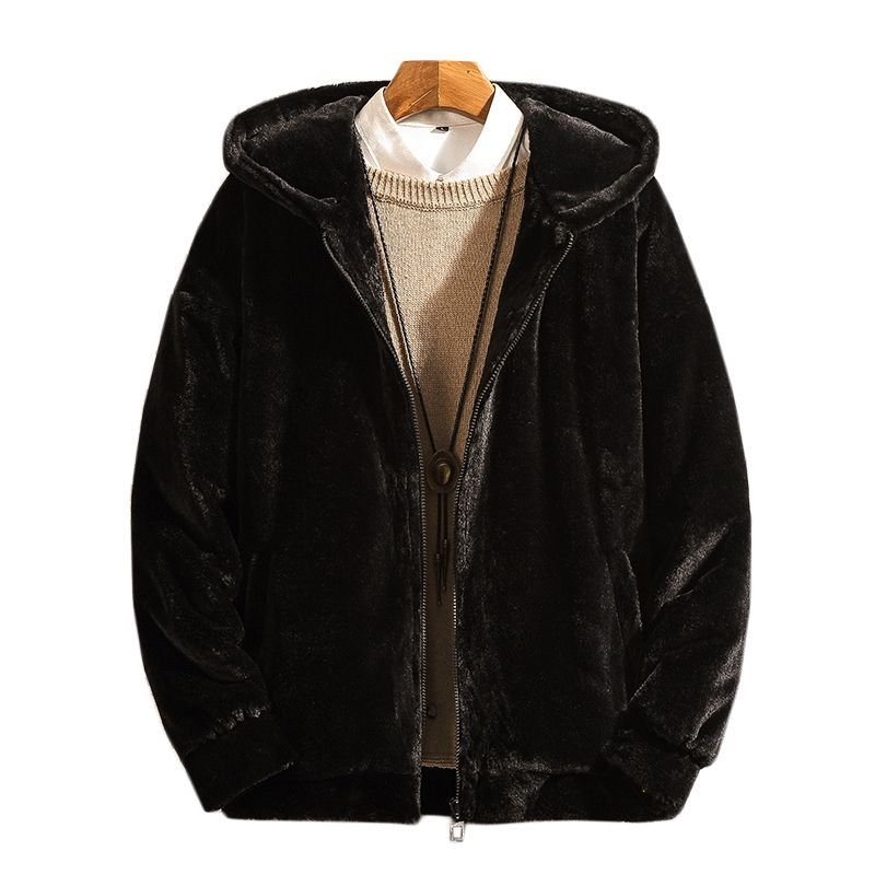 画像4:   Men's lamb soft fleece  hooded loose Parker blouson ジップアップモコモコフーディーパーカー　ジャケット (4)