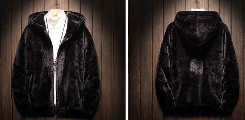 画像6:   Men's lamb soft fleece  hooded loose Parker blouson ジップアップモコモコフーディーパーカー　ジャケット (6)