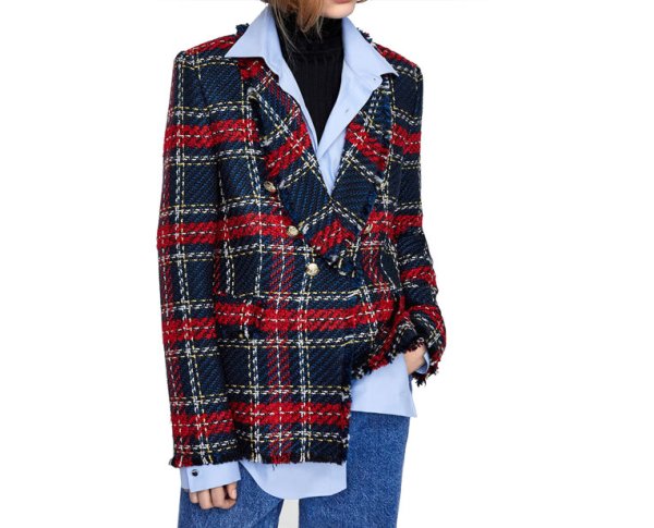 画像1: Women's  tweed plaid suit jacket 　ツイードチェック柄ジャケット (1)