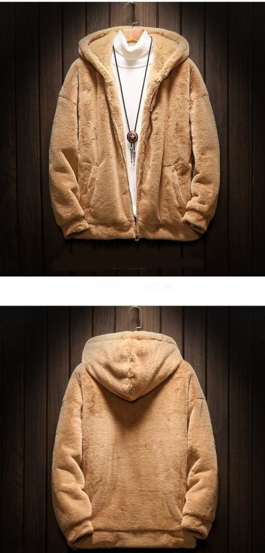 画像5:   Men's lamb soft fleece  hooded loose Parker blouson ジップアップモコモコフーディーパーカー　ジャケット (5)