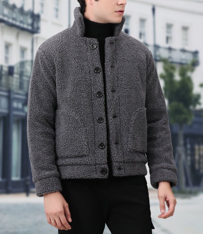 画像4:   Men's short paragraph lamb cashmere jacket モコモコシープスキンスタイルジャケット　大きなプラスサイズあり  (4)
