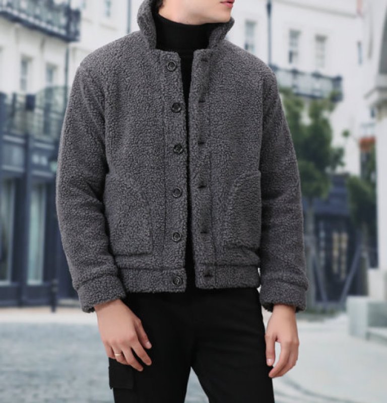 画像3:   Men's short paragraph lamb cashmere jacket モコモコシープスキンスタイルジャケット　大きなプラスサイズあり  (3)