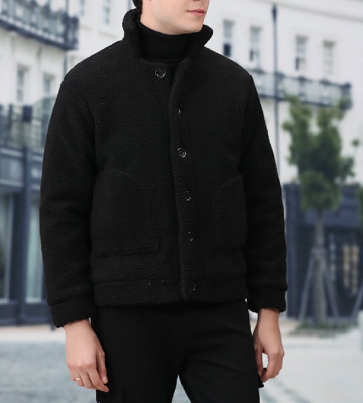画像2:   Men's short paragraph lamb cashmere jacket モコモコシープスキンスタイルジャケット　大きなプラスサイズあり  (2)