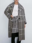画像4: Women's houndstooth small fragrance loose lapel long woolen coat jacket 　千鳥格子ロングコート ジャケット (4)