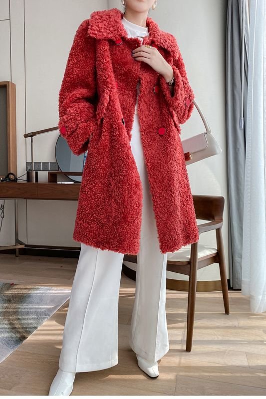 画像8: Women's  roll lamb hair coat fur Cala roll lamb hair  long paragraph fur coat　リアルシープスキンシャーリングカラロングロールコート　ジャケット　 (8)