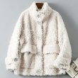 画像2: Women's  sheep shearing  fur coat jacket  fur Cala roll lamb hair coat　リアルシープスキンシャーリングカラロールコート　ジャケット　 (2)