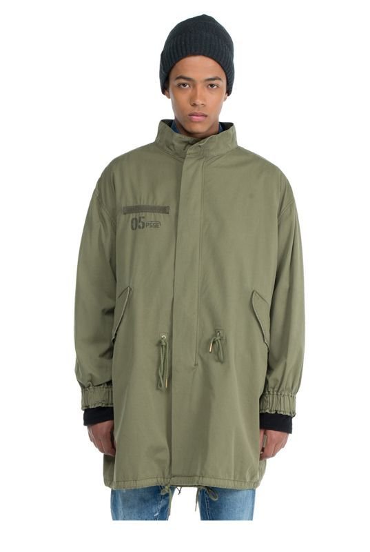 画像1:   Men's military green windproof early  long coat jacket 　男女兼用ユニセックスミリタリーグリーンロングコート ウインドブレーカー (1)