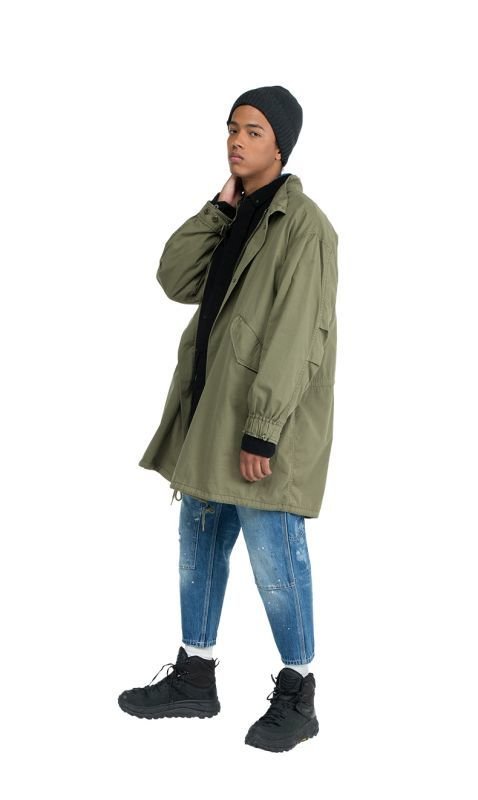 画像3:   Men's military green windproof early  long coat jacket 　男女兼用ユニセックスミリタリーグリーンロングコート ウインドブレーカー (3)