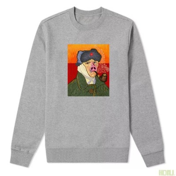 画像1: men's  Van Gogh self-portrait Sweater funny long-sleeved round neck art joint literary shirtmen and women  hooded pullover ユニセッ クス男女兼用 ヴァン ゴッホ パロディープリントプルオーバー　スウェットトレーナー (1)